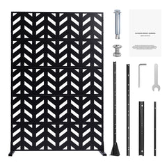 Metal Privacy Screen, 47" W x 72" H, Outdoor Privacy Screens 5-Panel, Freestanding Outdoor Divider with Stand, Decorative Garden Steel Privacy Fence for Balcony Patio Indoor Room Black