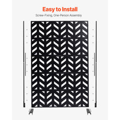 Metal Privacy Screen, 47" W x 72" H, Outdoor Privacy Screens 5-Panel, Freestanding Outdoor Divider with Stand, Decorative Garden Steel Privacy Fence for Balcony Patio Indoor Room Black