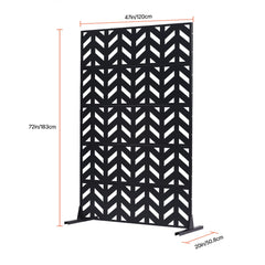 Metal Privacy Screen, 47" W x 72" H, Outdoor Privacy Screens 5-Panel, Freestanding Outdoor Divider with Stand, Decorative Garden Steel Privacy Fence for Balcony Patio Indoor Room Black