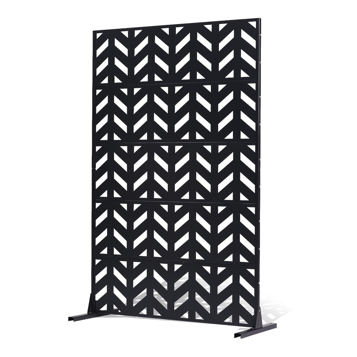 Metal Privacy Screen, 47" W x 72" H, Outdoor Privacy Screens 5-Panel, Freestanding Outdoor Divider with Stand, Decorative Garden Steel Privacy Fence for Balcony Patio Indoor Room Black