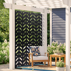 Metal Privacy Screen, 47" W x 72" H, Outdoor Privacy Screens 5-Panel, Freestanding Outdoor Divider with Stand, Decorative Garden Steel Privacy Fence for Balcony Patio Indoor Room Black
