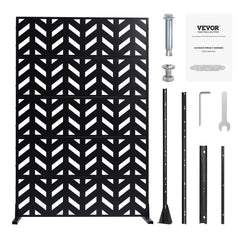 Metal Privacy Screen, 47" W x 72" H, Outdoor Privacy Screens 5-Panel, Freestanding Outdoor Divider with Stand, Decorative Garden Steel Privacy Fence for Balcony Patio Indoor Room Black