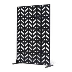 Metal Privacy Screen, 47" W x 72" H, Outdoor Privacy Screens 5-Panel, Freestanding Outdoor Divider with Stand, Decorative Garden Steel Privacy Fence for Balcony Patio Indoor Room Black
