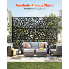 Metal Privacy Screen, 47" W x 72" H, Outdoor Privacy Screens & Panels, Freestanding Outdoor Divider with Stand, 3-Panel Decorative Garden Steel Privacy Fence for Balcony Patio Indoor Room Black