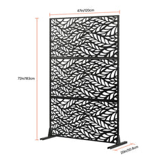Metal Privacy Screen, 47" W x 72" H, Outdoor Privacy Screens & Panels, Freestanding Outdoor Divider with Stand, 3-Panel Decorative Garden Steel Privacy Fence for Balcony Patio Indoor Room Black