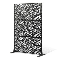 Metal Privacy Screen, 47" W x 72" H, Outdoor Privacy Screens & Panels, Freestanding Outdoor Divider with Stand, 3-Panel Decorative Garden Steel Privacy Fence for Balcony Patio Indoor Room Black