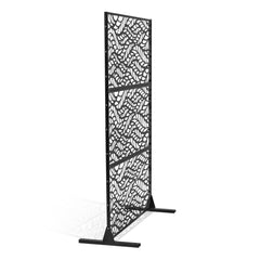 Metal Privacy Screen, 47" W x 72" H, Outdoor Privacy Screens & Panels, Freestanding Outdoor Divider with Stand, 3-Panel Decorative Garden Steel Privacy Fence for Balcony Patio Indoor Room Black