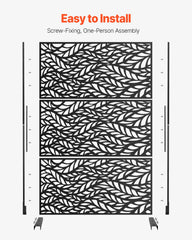 Metal Privacy Screen, 47" W x 72" H, Outdoor Privacy Screens & Panels, Freestanding Outdoor Divider with Stand, 3-Panel Decorative Garden Steel Privacy Fence for Balcony Patio Indoor Room Black