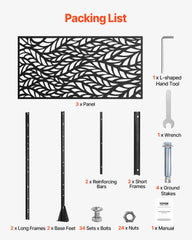Metal Privacy Screen, 47" W x 72" H, Outdoor Privacy Screens & Panels, Freestanding Outdoor Divider with Stand, 3-Panel Decorative Garden Steel Privacy Fence for Balcony Patio Indoor Room Black