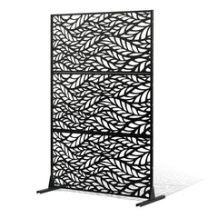 Metal Privacy Screen, 47" W x 72" H, Outdoor Privacy Screens & Panels, Freestanding Outdoor Divider with Stand, 3-Panel Decorative Garden Steel Privacy Fence for Balcony Patio Indoor Room Black