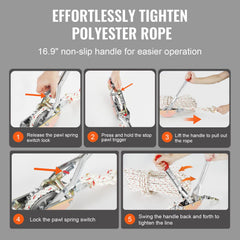 Rope Puller, 3/4 Ton Pulling Capacity, with 30.48 m of 15 mm dia. Rope, 2 Hook, Come Along Winch, Heavy Duty Ratchet Power Puller Tool for Moving Boats, Securing Items, Transporting Logs