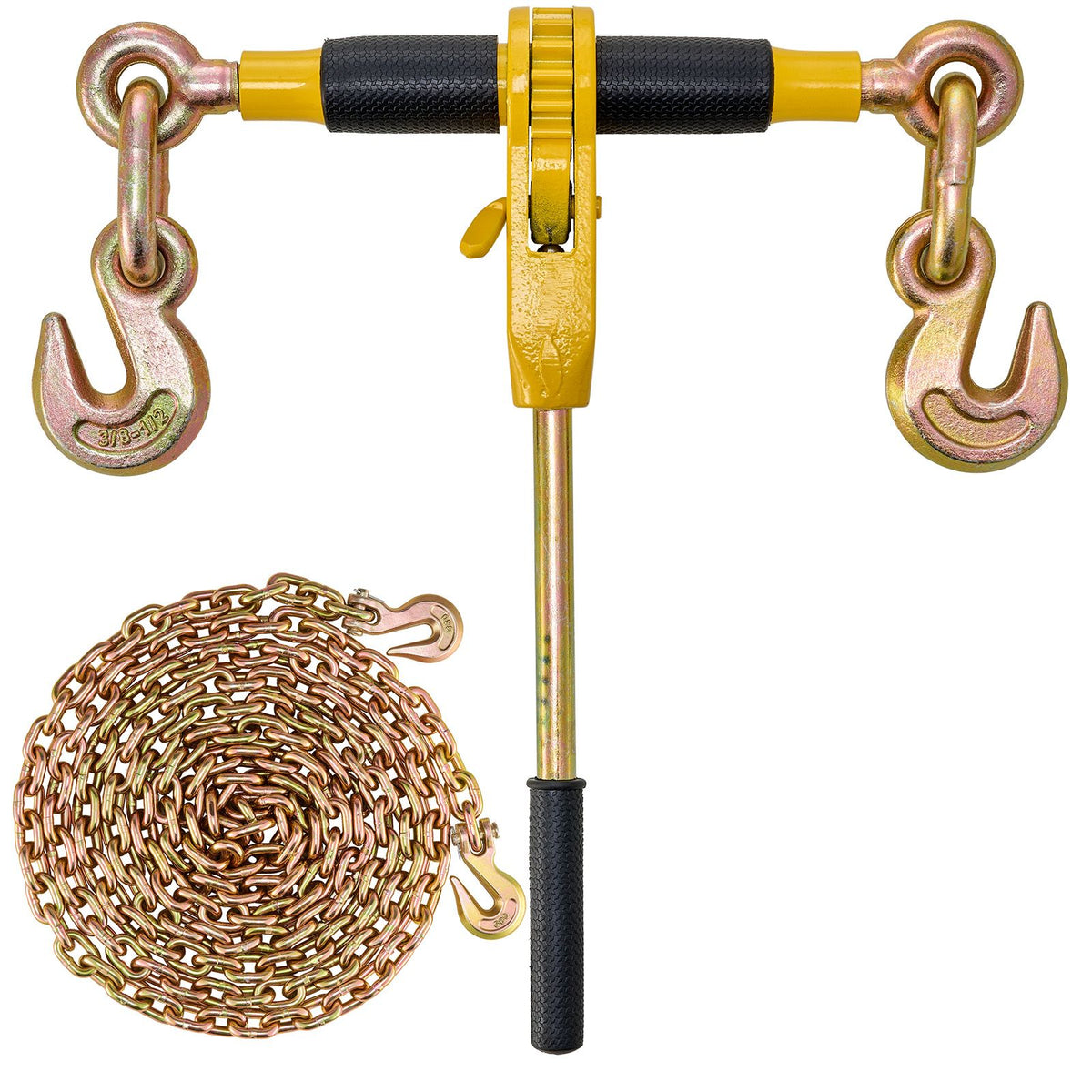 Ratchet Chain Binder, 5/16"-3/8" Heavy Duty Load Binders with G80 Chains, 7100 lbs Secure Load Limit, Labor-saving Anti-skid Handle, Tie Down Hauling Chain Binders for Flatbed Truck Trailer, 2 P