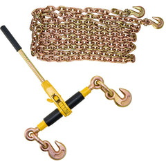 Ratchet Chain Binder, 5/16"-3/8" Heavy Duty Load Binders with G80 Chains, 7100 lbs Secure Load Limit, Labor-saving Anti-skid Handle, Tie Down Hauling Chain Binders for Flatbed Truck Trailer, 2 P