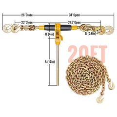 Ratchet Chain Binder 3/8"-1/2" Load Binders 12000 lbs w/ G80 Chains 4 Pcs