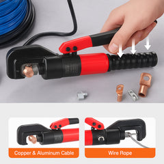 Hydraulic Crimping Tool with 9 Sets of Dies AWG12-2/0 Copper And Aluminum Terminal Battery Lug Crimper, with a Cutting Pliers, Gloves, 5pcs Copper Ring Connectors, 8pcs Heat Shrink Sleeves