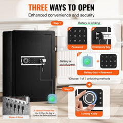 Single Door 3.5 cu.ft Safe Box with Key Lock & Password, Safe Lock Box with Fireproof Bag, Key Rack, LED Light, and 2 Shelves for Money, Documents, Jewelry, and Valuables, Black