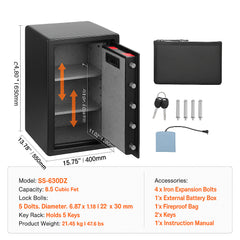 Single Door 3.5 cu.ft Safe Box with Key Lock & Password, Safe Lock Box with Fireproof Bag, Key Rack, LED Light, and 2 Shelves for Money, Documents, Jewelry, and Valuables, Black