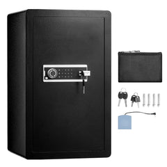 Single Door 4.0 cu.ft Safe Box with Key Lock & Password, Safe Lock Box with Fireproof Bag, Key Rack, LED Light, 2 Shelves, and 1 Cabinet for Money, Documents, Jewelry, and Valuables, Black