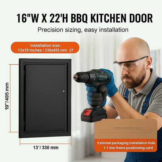 BBQ Access Door, 415x570 mm Single Outdoor Kitchen Door, Cold Plate Flush Mount Door, Wall Vertical Door with Handle, for BBQ Island, Grilling Station, Outside Cabinet
