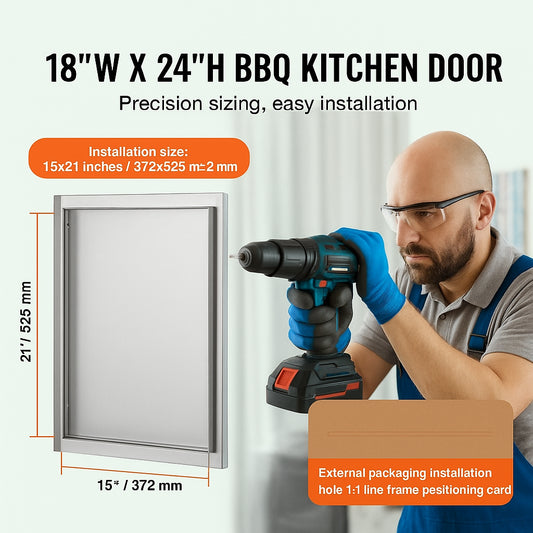 BBQ Access Door, 457x610 mm Single Outdoor Kitchen Door, Stainless Steel Flush Mount Door, Wall Vertical Door with Handle, for BBQ Island, Grilling Station, Outside Cabinet