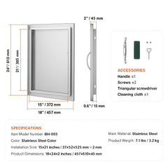 BBQ Access Door, 457x610 mm Single Outdoor Kitchen Door, Stainless Steel Flush Mount Door, Wall Vertical Door with Handle, for BBQ Island, Grilling Station, Outside Cabinet