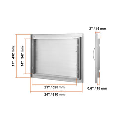 BBQ Access Door, 610x432 mm Single Outdoor Kitchen Door, Stainless Steel Flush Mount Door, Wall Vertical Door with Handle, for BBQ Island, Grilling Station, Outside Cabinet