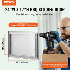 BBQ Access Door, 610x432 mm Single Outdoor Kitchen Door, Stainless Steel Flush Mount Door, Wall Vertical Door with Handle, for BBQ Island, Grilling Station, Outside Cabinet