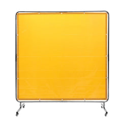 Welding Screen with Frame, 6' x 6' Welding Curtain Screen, Flame-Resistant Vinyl Welding Protection Screen on 4 Swivel Wheel (2 Lockable), Moveable & Professional for Workshop/Industrial, Yellow