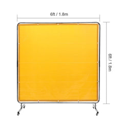 Welding Screen with Frame, 6' x 6' Welding Curtain Screen, Flame-Resistant Vinyl Welding Protection Screen on 4 Swivel Wheel (2 Lockable), Moveable & Professional for Workshop/Industrial, Yellow