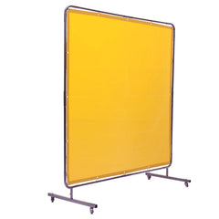 Welding Screen with Frame, 6' x 6' Welding Curtain Screen, Flame-Resistant Vinyl Welding Protection Screen on 4 Swivel Wheel (2 Lockable), Moveable & Professional for Workshop/Industrial, Yellow