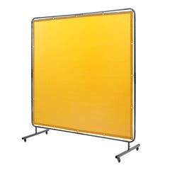 Welding Screen with Frame, 6' x 6' Welding Curtain Screen, Flame-Resistant Vinyl Welding Protection Screen on 4 Swivel Wheel (2 Lockable), Moveable & Professional for Workshop/Industrial, Yellow
