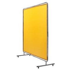 Welding Screen with Frame, 6' x 6' Welding Curtain Screen, Flame-Resistant Vinyl Welding Protection Screen on 4 Swivel Wheel (2 Lockable), Moveable & Professional for Workshop/Industrial, Yellow