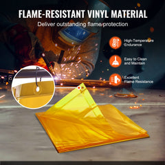 Welding Screen with Frame, 6' x 6' Welding Curtain Screen, Flame-Resistant Vinyl Welding Protection Screen on 4 Swivel Wheel (2 Lockable), Moveable & Professional for Workshop/Industrial, Yellow