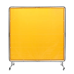 Welding Screen with Frame, 6' x 6' Welding Curtain Screen, Flame-Resistant Vinyl Welding Protection Screen on 4 Swivel Wheel (2 Lockable), Moveable & Professional for Workshop/Industrial, Yellow