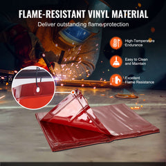 Welding Screen with Frame, 6' x 8' Welding Curtain Screen, Flame-Resistant Vinyl Welding Protection Screen on 4 Swivel Wheels (2 Lockable), Moveable & Professional for Workshop/Industrial, Red