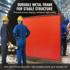 Welding Screen with Frame, 6' x 8' Welding Curtain Screen, Flame-Resistant Vinyl Welding Protection Screen on 4 Swivel Wheels (2 Lockable), Moveable & Professional for Workshop/Industrial, Red
