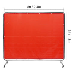Welding Screen with Frame, 6' x 8' Welding Curtain Screen, Flame-Resistant Vinyl Welding Protection Screen on 4 Swivel Wheels (2 Lockable), Moveable & Professional for Workshop/Industrial, Red