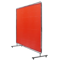 Welding Screen with Frame, 6' x 8' Welding Curtain Screen, Flame-Resistant Vinyl Welding Protection Screen on 4 Swivel Wheels (2 Lockable), Moveable & Professional for Workshop/Industrial, Red
