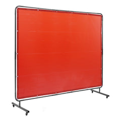 Welding Screen with Frame, 6' x 8' Welding Curtain Screen, Flame-Resistant Vinyl Welding Protection Screen on 4 Swivel Wheels (2 Lockable), Moveable & Professional for Workshop/Industrial, Red