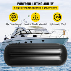 Boat Fenders, 10" x 28" Ribbed Fender, 4 Pack Boat Bumpers, Hole Through Middle Ribbed Inflatable Boat Fender with 4 Ropes, for Pontoon Boat Sailboat, Ski Boat, Black