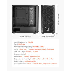 PC Gaming Case, Mid-Tower, Computer Case with High-Airflow Tempered Glass Panel, Dust Filter, 4 x 120 mm Fans, Cable Management, for GPU up to 270 mm in Length, Compatible with ATX/M-ATX/ITX