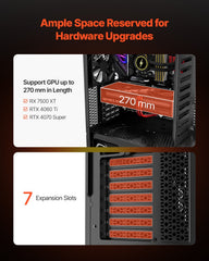 PC Gaming Case, Mid-Tower, Computer Case with High-Airflow Tempered Glass Panel, Dust Filter, 4 x 120 mm Fans, Cable Management, for GPU up to 270 mm in Length, Compatible with ATX/M-ATX/ITX