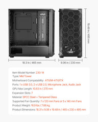 PC Gaming Case, Mid-Tower, Computer Case with High-Airflow Tempered Glass Panel, Dust Filter, 4 x 120 mm Fans, Cable Management, for GPU up to 270 mm in Length, Compatible with ATX/M-ATX/ITX