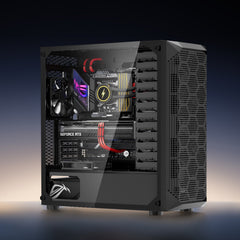 PC Gaming Case, Mid-Tower, Computer Case with High-Airflow Tempered Glass Panel, Dust Filter, 4 x 120 mm Fans, Cable Management, for GPU up to 270 mm in Length, Compatible with ATX/M-ATX/ITX