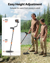 Metal Detector for Adults, 254 mm, Professional High Accuracy Gold Detector, IP68 Waterproof Search Coil with Display, Headphones, 5 Modes, Adjustable Length, for Detecting Gold Treasure Hunting