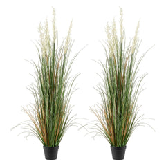 Artificial Grass Plant, 2 Pack 1499mm Faux Reed Flower Grass in Pot, Premium PVC Fake Greenery Shrubs Plant for Indoor Outdoor House Home Garden Office Room Décor, Housewarming, Green
