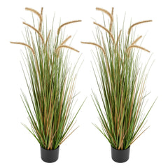 Artificial Grass Plant, 2 Pack 1194mm Horsetail Reed Grass in Pot, Premium PVC Faux Fake Greenery Shrubs Plant for Indoor Outdoor House Home Garden Office Room Décor, Housewarming, Green