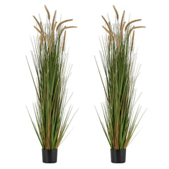 Artificial Grass Plant, 2 Pack 1499mm Horsetail Reed Grass in Pot, Premium PVC Faux Fake Greenery Shrubs Plant for Indoor Outdoor House Home Garden Office Room Décor, Housewarming, Green