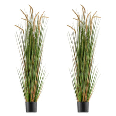 Artificial Grass Plant, 2 Pack 1499mm Horsetail Reed Grass in Pot, Premium PVC Faux Fake Greenery Shrubs Plant for Indoor Outdoor House Home Garden Office Room Décor, Housewarming, Green