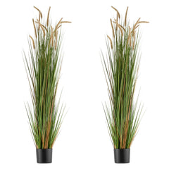Artificial Grass Plant, 2 Pack 1499mm Horsetail Reed Grass in Pot, Premium PVC Faux Fake Greenery Shrubs Plant for Indoor Outdoor House Home Garden Office Room Décor, Housewarming, Green